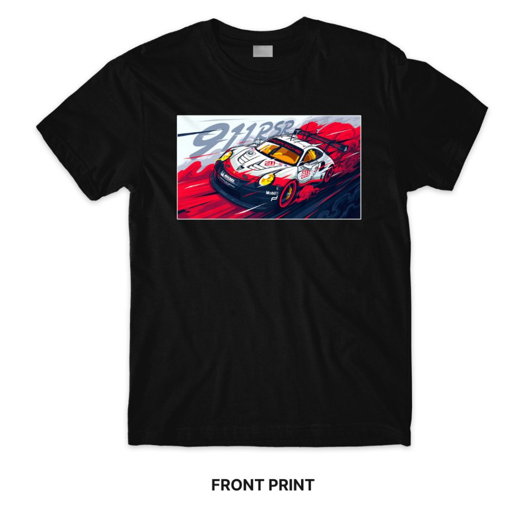 PORSCHE 911 RSR AUTOMOBILE เสื้อยืด Series Front Print Crafter Tee Shirt
