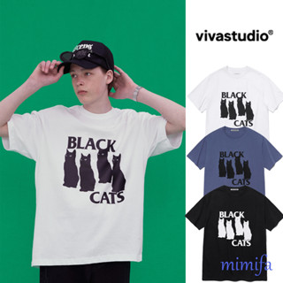 Vivastudio 23SS Seventeen JUN Pick CAT TEE เสื้อยืดลําลอง แขนสั้น พิมพ์ลายแมว