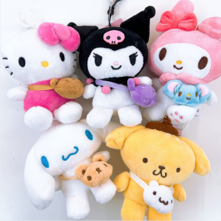 Sanrio ของแท้ พวงกุญแจตุ๊กตา Kuromi Cinnamoroll Pompom Purin Hello Kitty My Melody ขนาด 13-15 ซม.