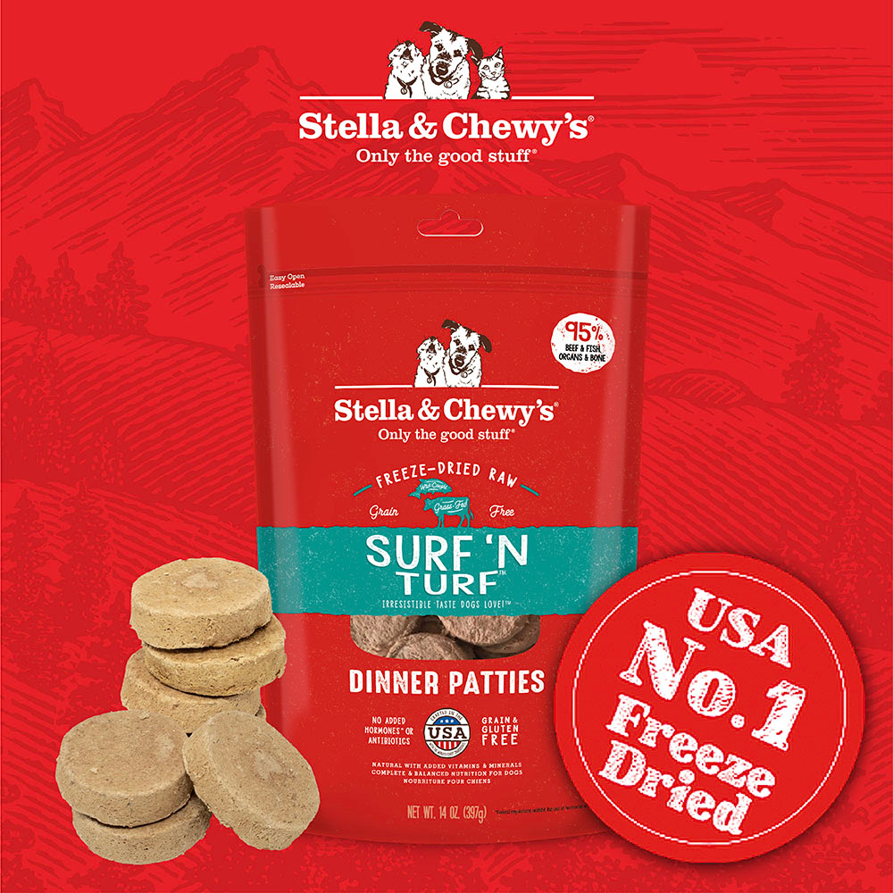 Stella & Chewys Surf N Turf Dinner Patties อาหารสุนัขดิบฟรีซดราย 14oz