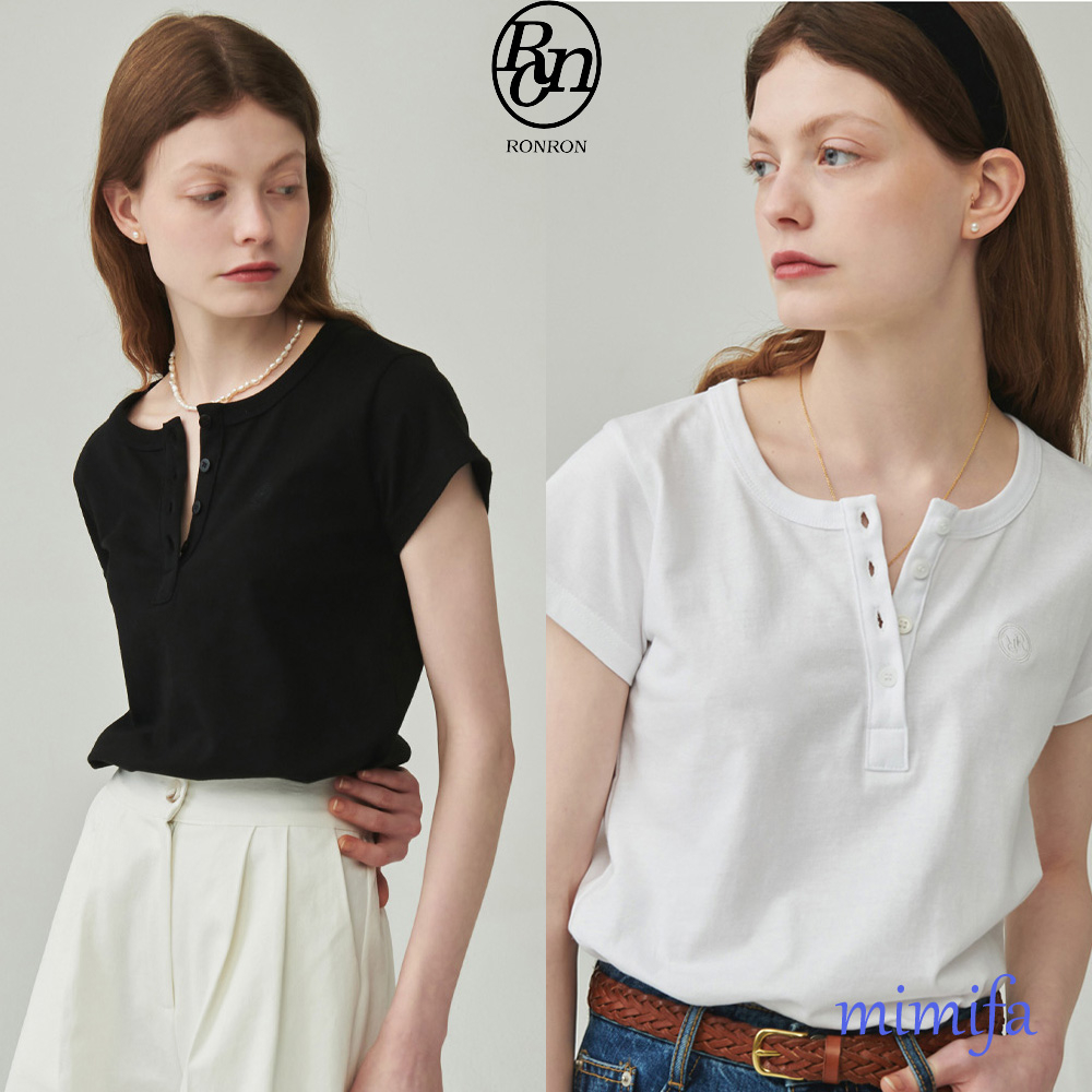 เสื้อยืด แขนสั้น พิมพ์ลาย RONRON HENRYNECK HALF