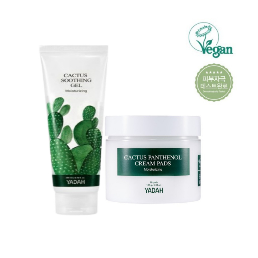 [YADAH] CACTUS SOOTHING GEL MOISTURIZING 250mL/Cactus Panthenol Cream Pad (60pads/180mL)