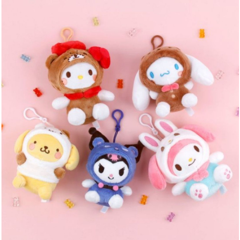 Sanrio แท้ พวงกุญแจตุ๊กตา Kuromi Cinnamoroll Pompom Purin Hello Kitty My Melody ขนาด 13-15 ซม.