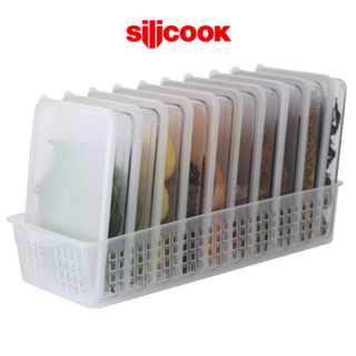 Silicook ซิลิคุก คอนเทนเนอร์แบน No.2 (ฝากึ่งใส) 600ml*10pcs+1Tray(M size) ปลอดสาร BPA ตู้เย็น ตู้แช่แข็ง ที่เก็บอาหาร ภาชนะปิดสนิท/จากโซล เกาหลี