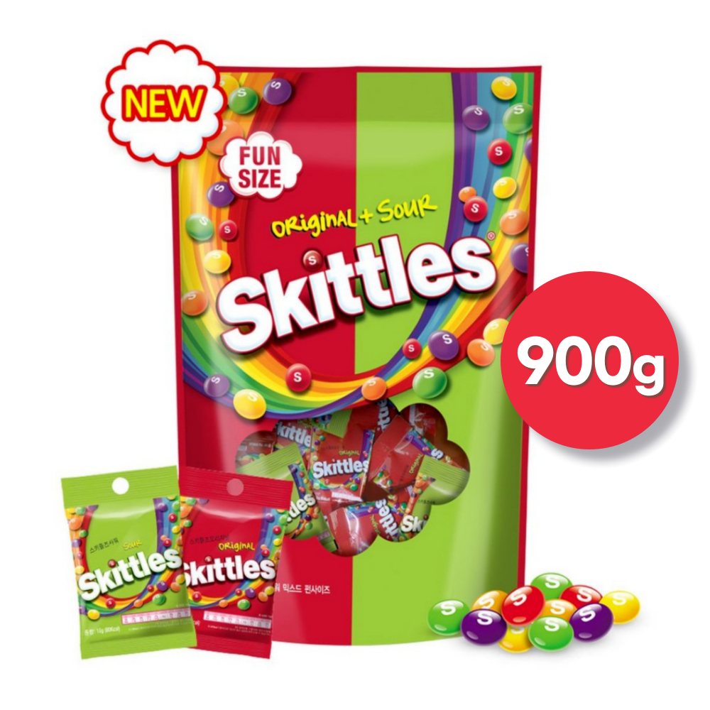 SKITTLES Original & Sour Mixed 900g (60 แพ็คมินิ) | ฟรุตตี้ ชิววี่แคนดี้ ปาร์ตี้แพ็ค
