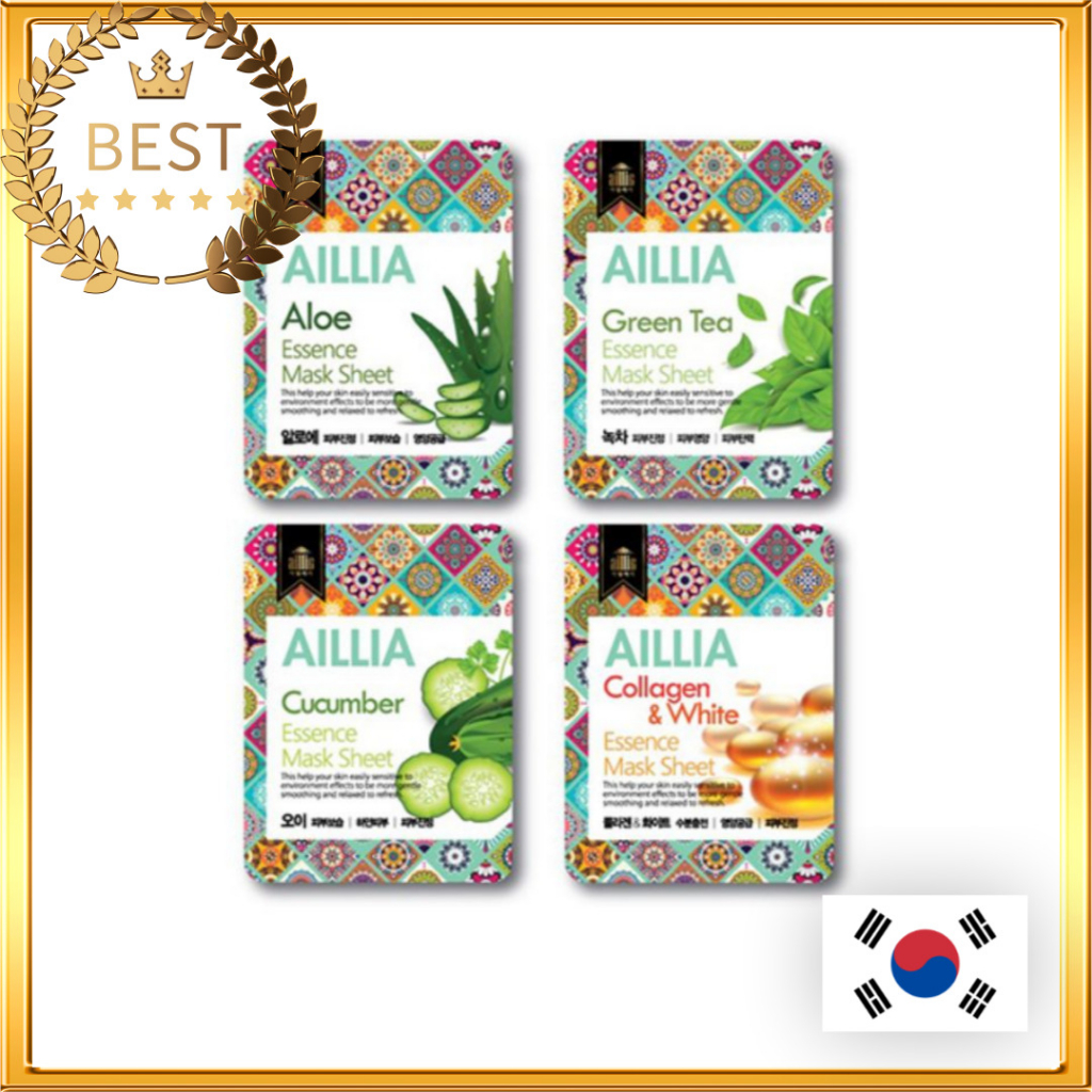 [AILLIA] Mask Sheet 4 Types 3PCS Cucumber/Collagen/Aloe/Green Tea│Face Mask Korean Maskpack /แผ่นมาส