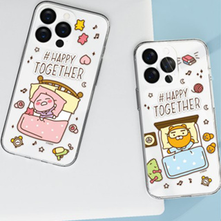 เคสโทรศัพท์มือถือ แบบใส ลาย Kakao Friends Happy Together Sleep สไตล์เกาหลี สําหรับ iPhone 14 13 12 Plus Pro Max