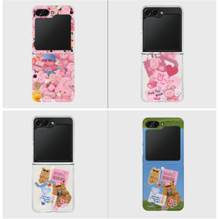 The Ninemall - สี / ใส เคสแข็ง สําหรับ galaxy z flip 5 4 3 2 - flip5 ลายน่ารัก หมี กระต่าย สีชมพู