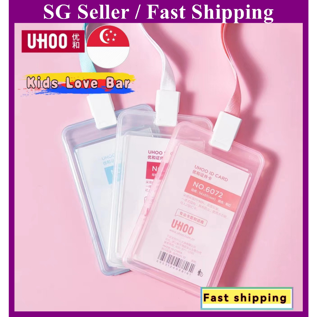 (ผู้ขาย SG) Uhoo ID Card Holder Office Worker Transparent Bus Bank Cardholder With Lanyard Pendant C
