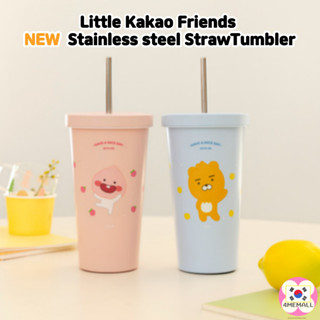 Kakao Friends ใหม่ แก้วกระติกน้ําสเตนเลส มีหลอดดูด 473 มล. ลาย Little Kakao Friends Ryan CHOONSIK Apeach