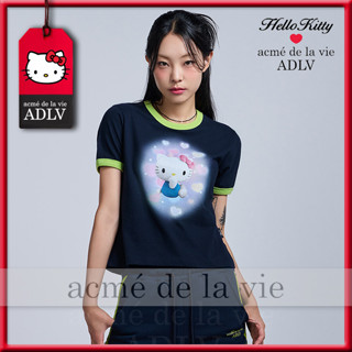 ✿ Acme de la vie x HelloKitty ✿ Adlv ของแท้ เสื้อยืดคอกลม แขนสั้น พิมพ์ลาย ARTWORK MIDDLE CROP สไตล์เกาหลี สําหรับผู้หญิง