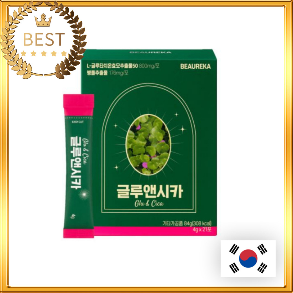 [BEAUREKA] Glu % Cica 4g x 21Sticks (1 Box)│ผลิตภัณฑ์เสริมความงาม คอลลาเจนนมผง กลูต้า เซราไมด์ Gluta