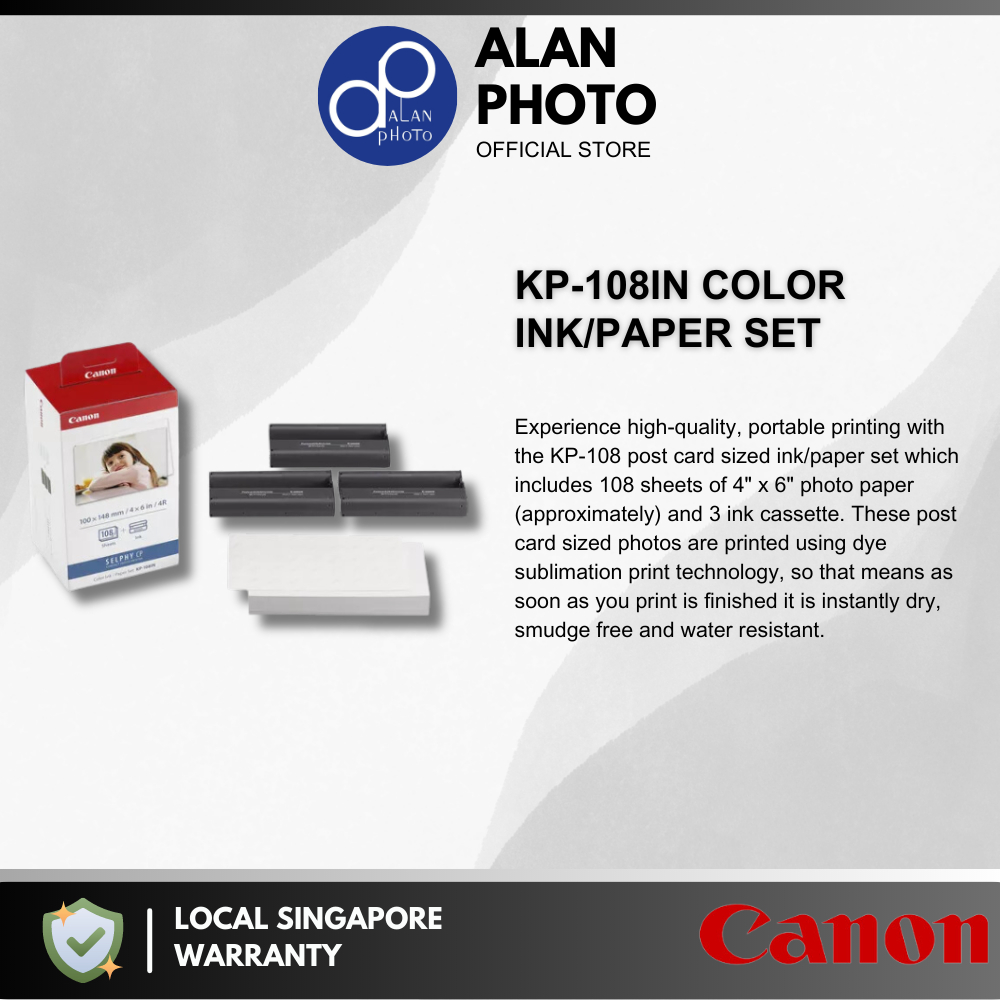 Canon KP108IN หมึกสีความจุสูง/108 แผ่น Paper Set CP1300 / CP1500 (KP-108IP / KP-108IN)