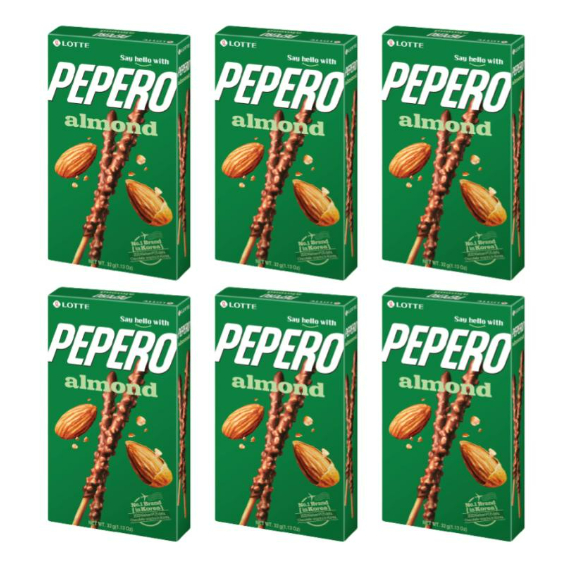 [มัดละ 6 ชิ้น] Lotte Pepero Almond Chocolate 32 กรัม [เกาหลี]