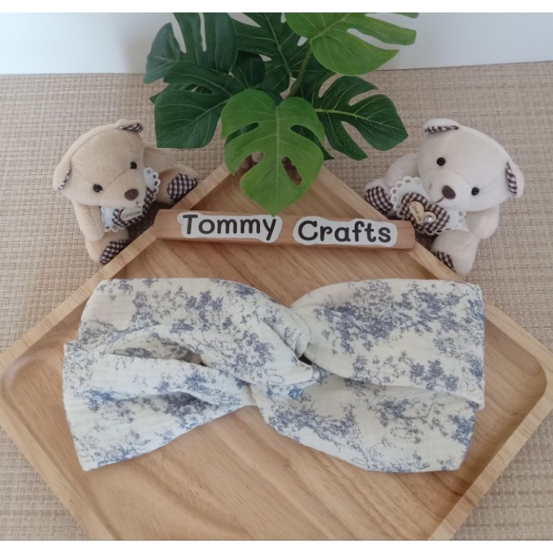 Tommy Crafts ผ้าคาดผมแบบไขว้ ผ้าฝ้ายอัดยับพิมพ์ลาย Turban twist Headband - รูปที่ 2