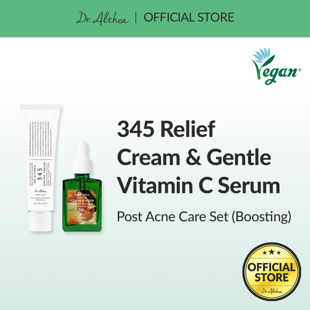 Dr.althea Post Acne Care Set (อ่อนโยน) | 345 Relief Cream 50ml & Gentle Vitamin C Serum 30ml