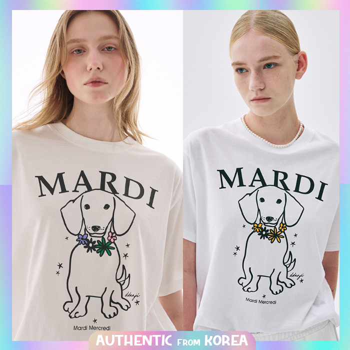 Authentic ของแท้จากเกาหลี | MARDI MECREDI 2025 NEW TSHIRT SWING THE TAIL DDANJI FLOWER NECKLACE MULTICOLOR_IVORY GREEN white tangerin