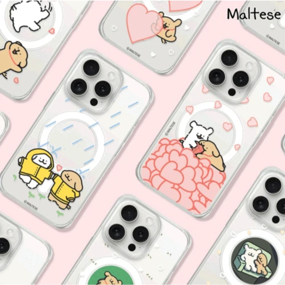 Maltese Magnetic Clear Bumper เคสโทรศัพท์เกาหลี Hard คู่ออกแบบน่ารักสําหรับ iPhone pro max mini plus Galaxy Samsung