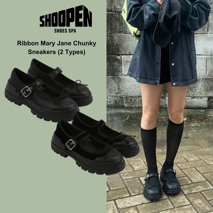 [SHOOPEN] รองเท้าผ้าใบ Ribbon Mary Jane Chunky (2 แบบ)