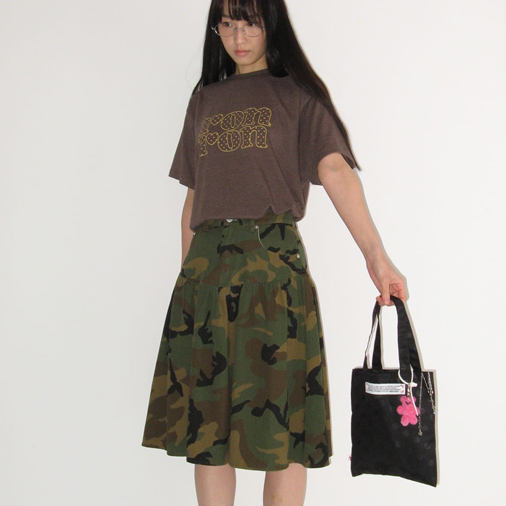 [RONRON] Shirring Flare Mid Skirt Heart / 2colors — صورة 4