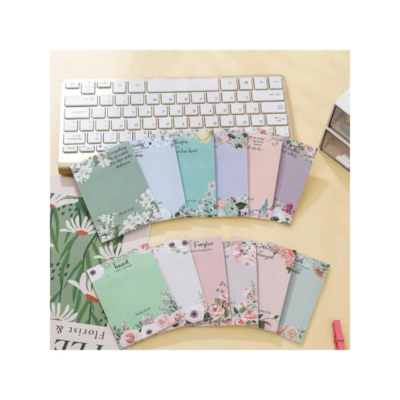 Christian Sticky Note - 1 ชิ้นดอกไม้ Bible Verse Sticky Note (สุ่มลาย) - Bible Verse Memo Pad Notepa
