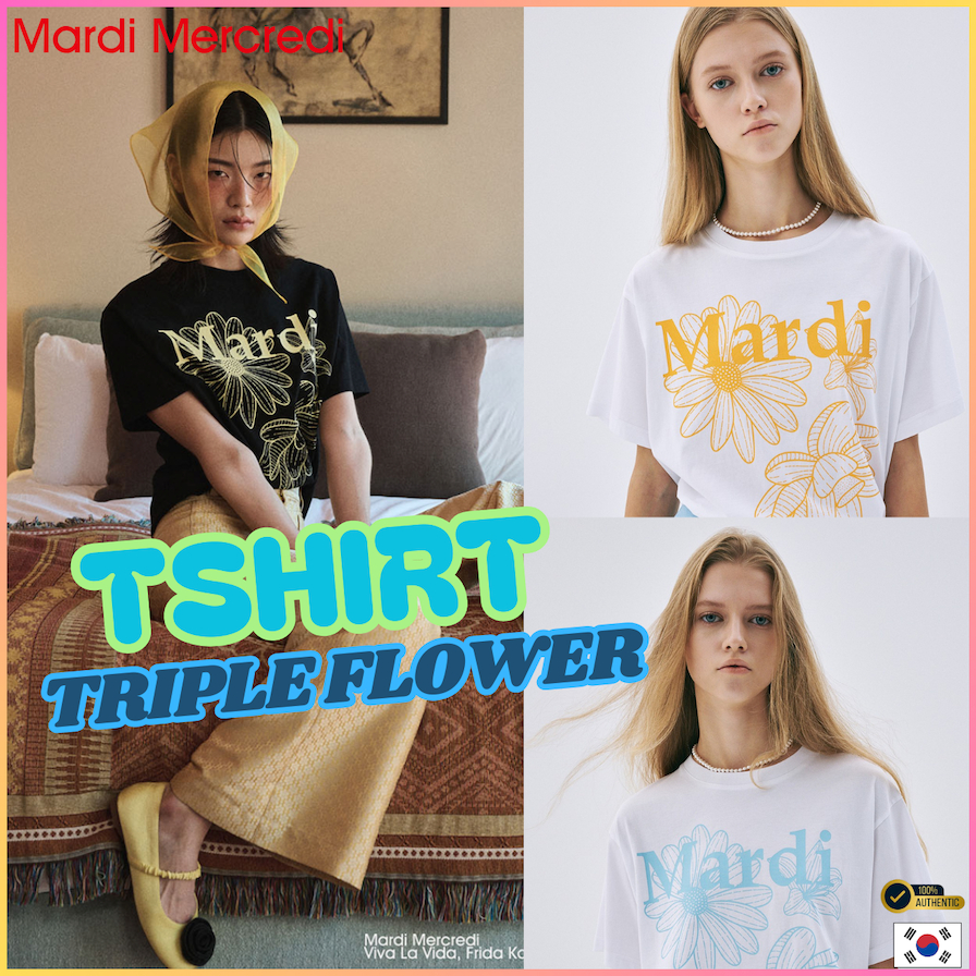 [MARDI Mercredi] TSHIRT TRIPLE FLOWER / 5 สี / WHITE TANGERINE / WHITE SKY / BLACK MINT / BLACK LEMON / WHITE PINK
