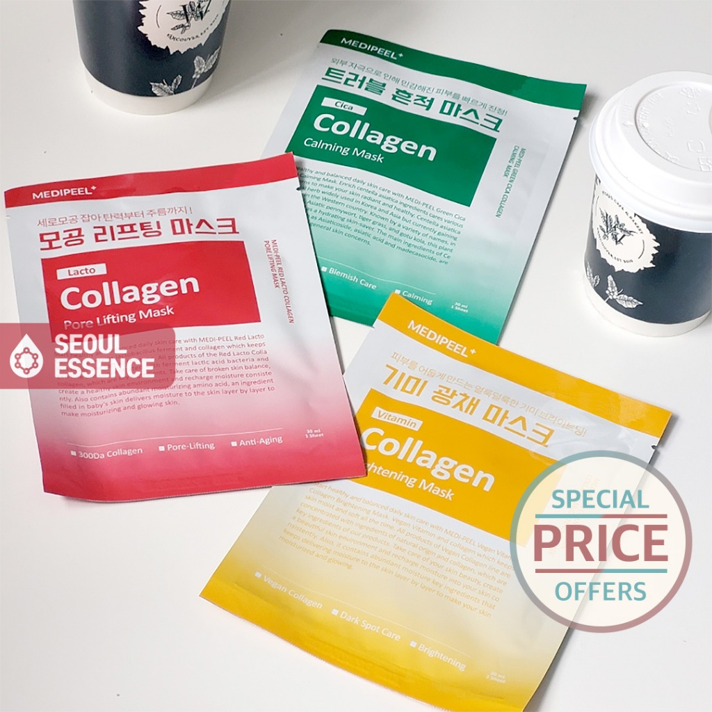 Medipeel Red Lacto Collagen Pore Lifting / Green Cica Collagen Calming / Vegan Vitamin Collagen Brightening Mask Sheet