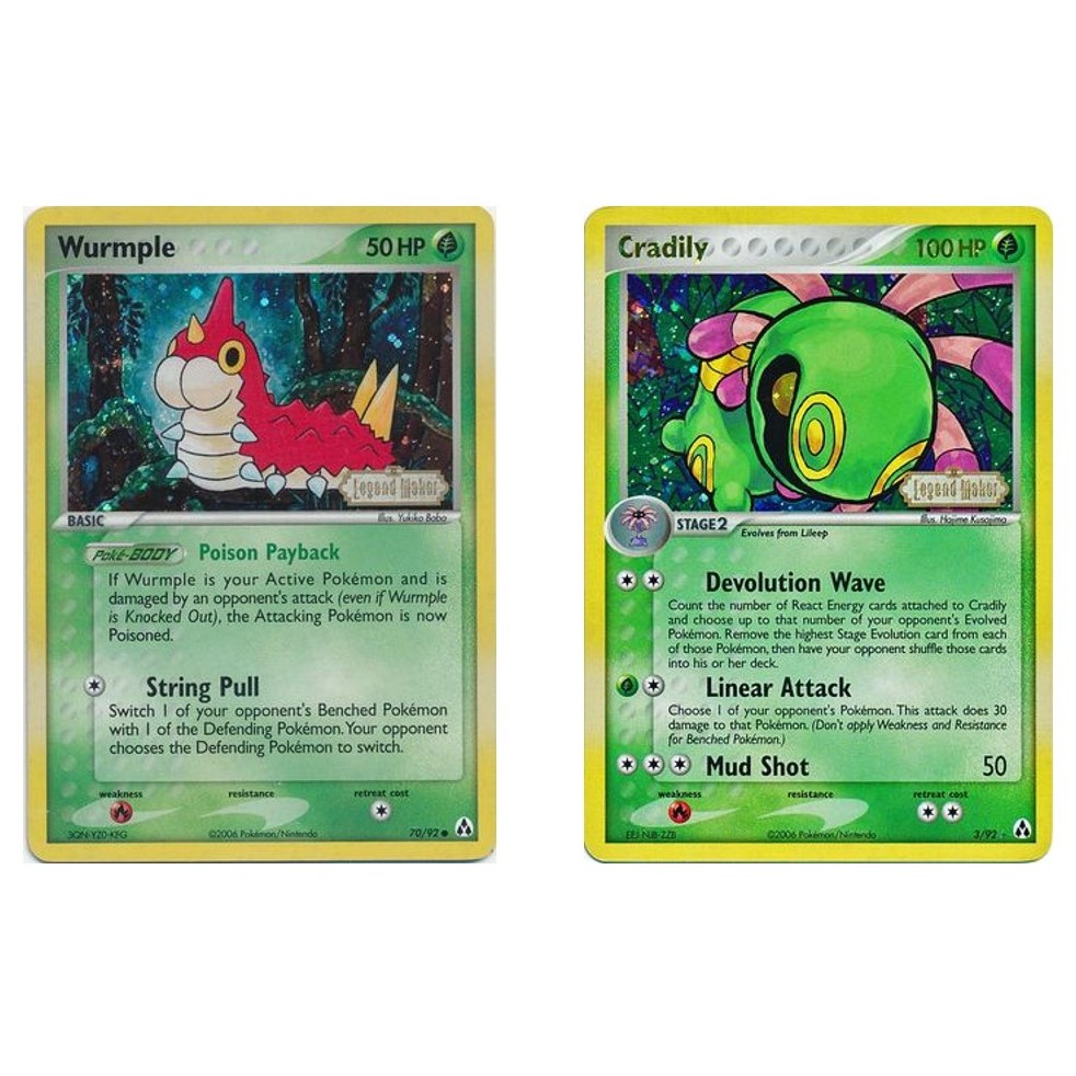การ์ดโปเกมอนภาษาอังกฤษ Wurmple 70/92 ทั่วไปย้อนกลับ /Cradily 3/92 Holo Reverse Ex Legend Maker Rever