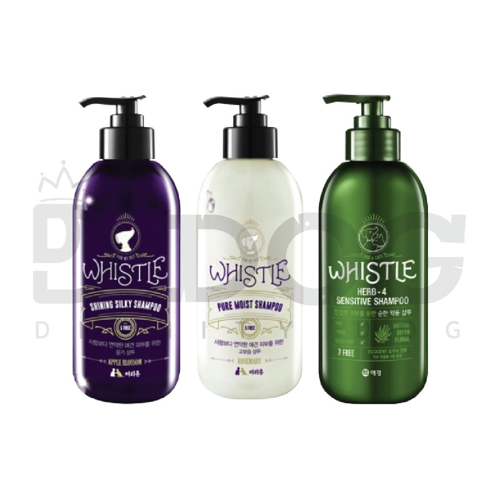【 WHISTLE 】 AK แชมพูแบรนด์เกาหลีสำหรับสัตว์เลี้ยงสุนัขและแมว Silky Moisture Herb-4 3 ประเภทกรูมมิ่งสำหรับผิวแพ้ง่ายดูแลเส้นผม 16.9oz