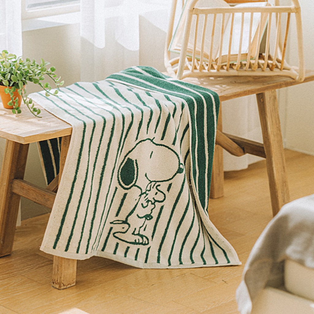 [ Peanuts ] Snoopy Stripe Beach Bath Towel/ Snoopy Face Towel 2P Set, ผ้าเช็ดตัวชายหาด, ผ้าเช็ดตัวผ้