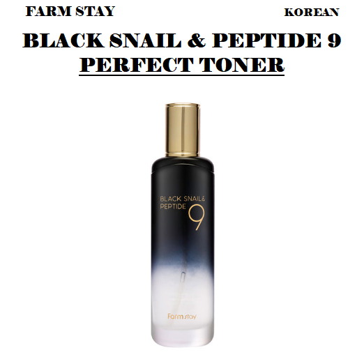 Korea FARM STAY Black Snail & Peptide 9 Perfect Toner 120ml ผลไวท์เทนนิ่ง, ให้ความชุ่มชื้น, ให้ความช