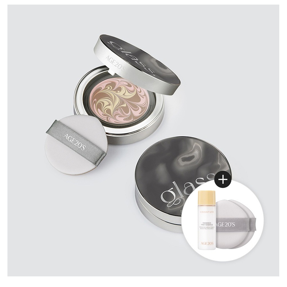 AGE 20S Glass Skin Essence Perfect Pact (หลัก+รีฟิล)+Signature Glow Essence 15ml + พัฟแก้ว 2 แผ่น