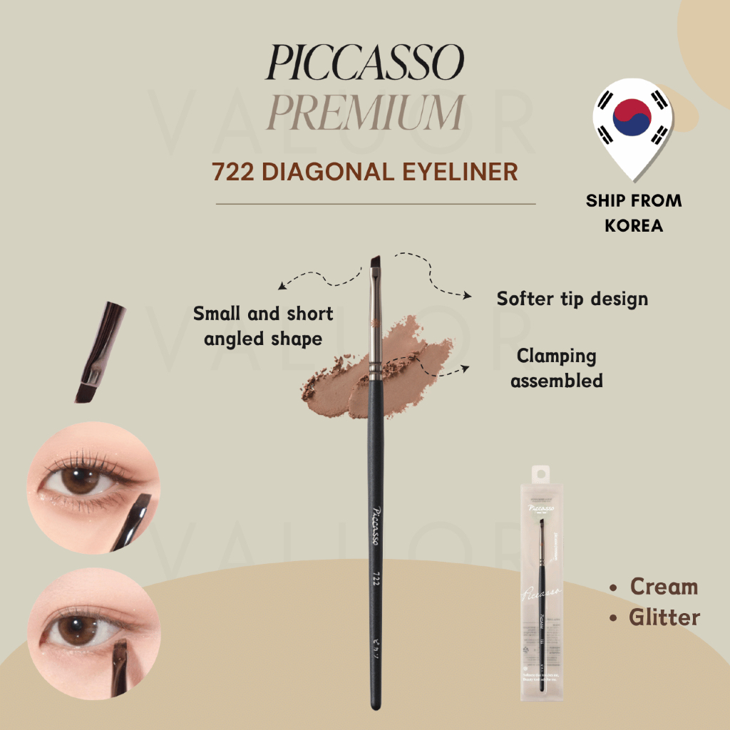 [PICCASSO] 722 อายแชโดว์แนวทแยง / แปรงแต่งหน้า (เส้นคมและกําหนด, แปรงแต่งหน้าสําหรับดวงตาในอุดมคติสําหรับเจล, ครีม, และแป้ง)