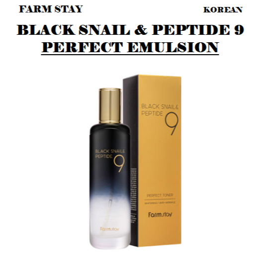 Korea FARM STAY Black Snail & Peptide 9 Perfect Emulsion 120ml ผลไวท์เทนนิ่ง, ให้ความชุ่มชื้น, ให้คว