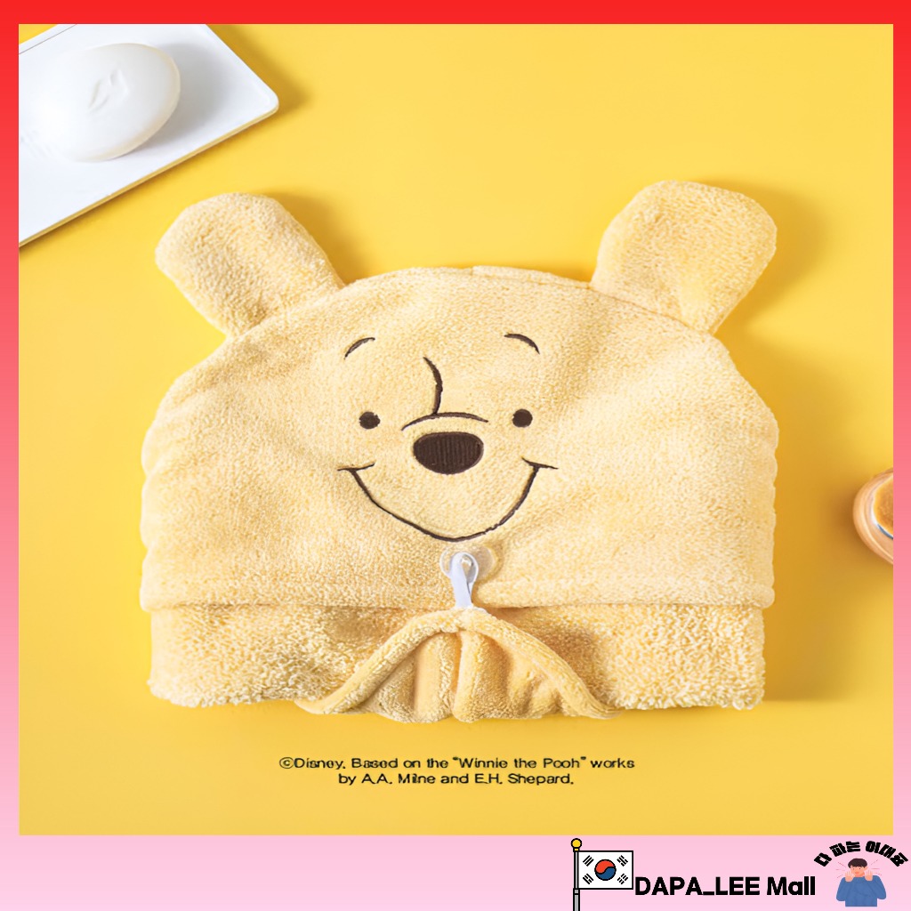ผ้าขนหนูผมแห้งสําหรับเด็กและผู้ใหญ่ – ผ้าห่อตัวศีรษะดูดซับ Disney Winnie the Pooh [Daiso Official]