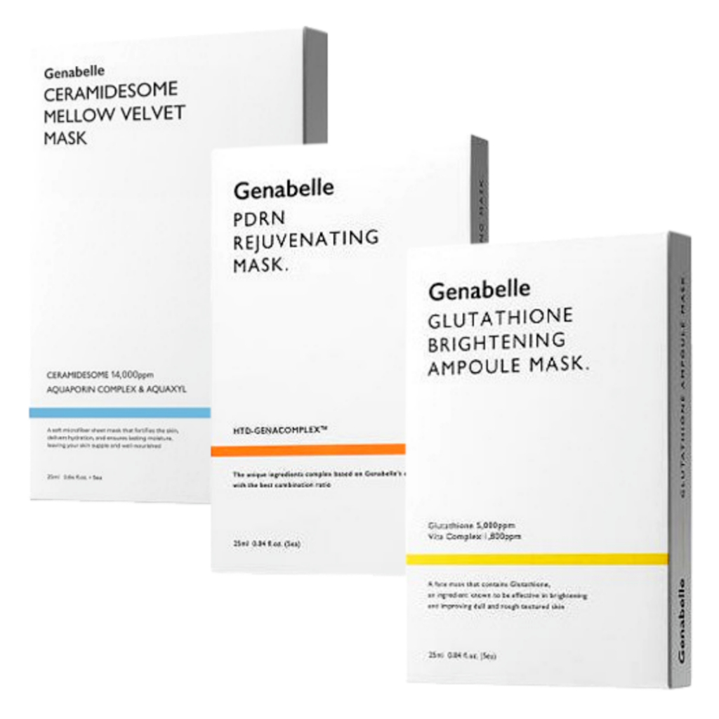 Genabelle Best Mask Pack 3 ชุด (15 แผ่น) | PDRN Rejuvenating Mask, lautathione Brightening Ampoule Mask, Ceramide Hydration | ผิวเรเดียนท์ | หน้ากาก Pdrn