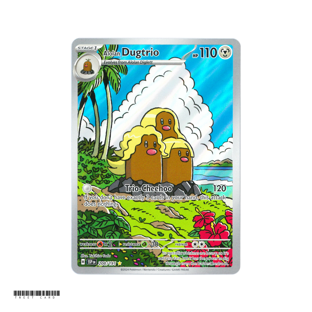 Alolan Dugtrio 208/191 Surging Sparks Holo ภาพประกอบ EN การ์ดเกมโปเกมอน PTCG