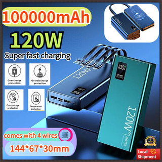 [SG STOCK]100%120W  Powerbank 100000 mAh Fast Charging Power Bank With Built in Cable for Type-c/ios Powerbank Lightning