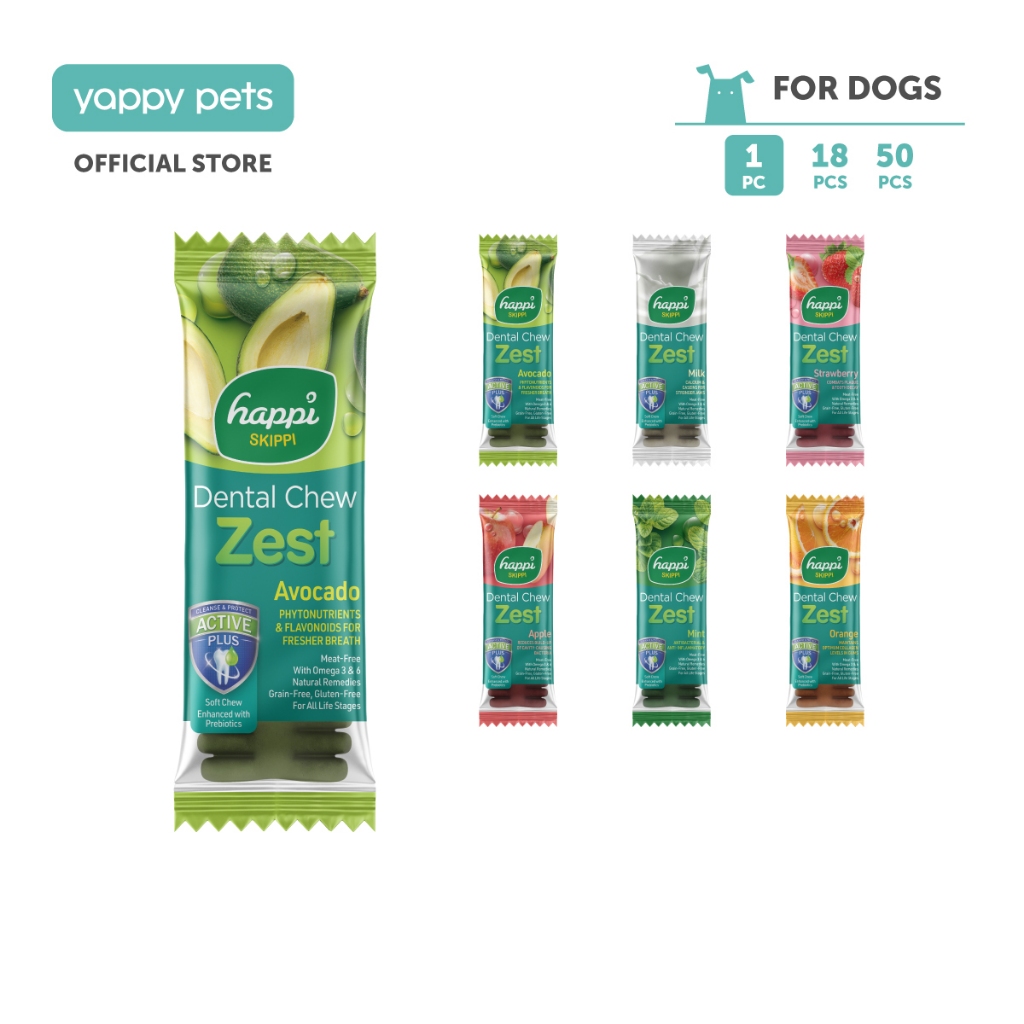 Happi Skip Zest Regular 4Inch Dental Chew 25g| Apple Mint Berry Natural Hard Fresh Breath Bone Milk 