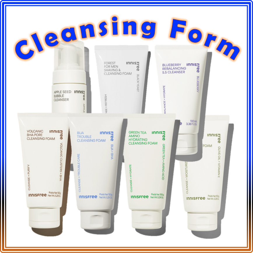 innisfree Cleanser Bundle #1(Green Tea Amino Hydrating, Volcanic Pore, Bija Trouble, Forest for Men Shaving, Apple Seed, Blueberry Rebalancing, Peeling Mask)