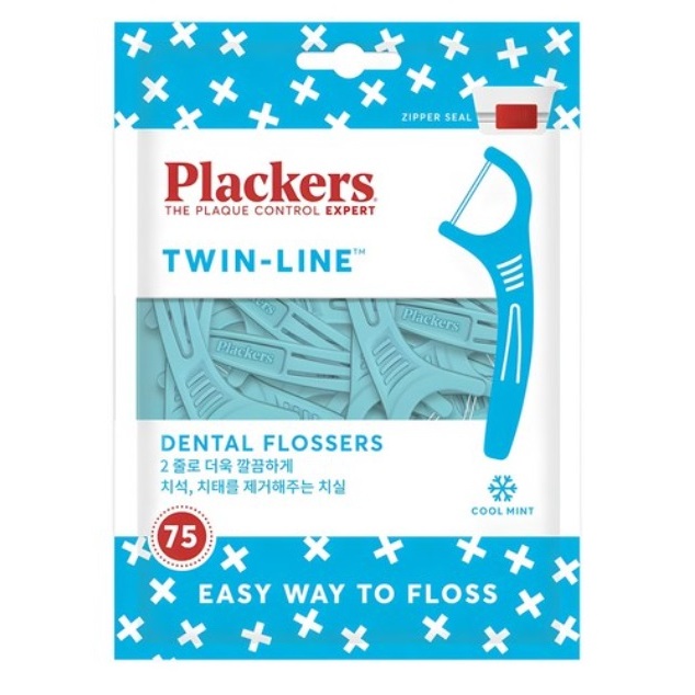 Plackers ไหมขัดฟันแบบ Twin-Line Picks Cool Mint 75 ชิ้น