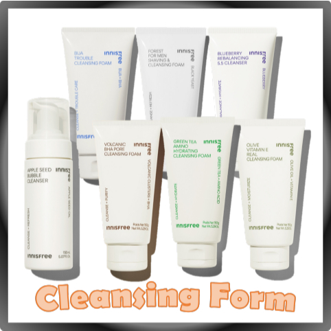 Innisfree คลีนเซอร์ทําความสะอาดผิวหน้า #1 / innisfree Cleanser Bundle #1(Green Tea Amino Hydrating, Volcanic Pore, Bija Trouble, Forest for Men Shaving, Apple Seed, Blueberry Rebalancing)