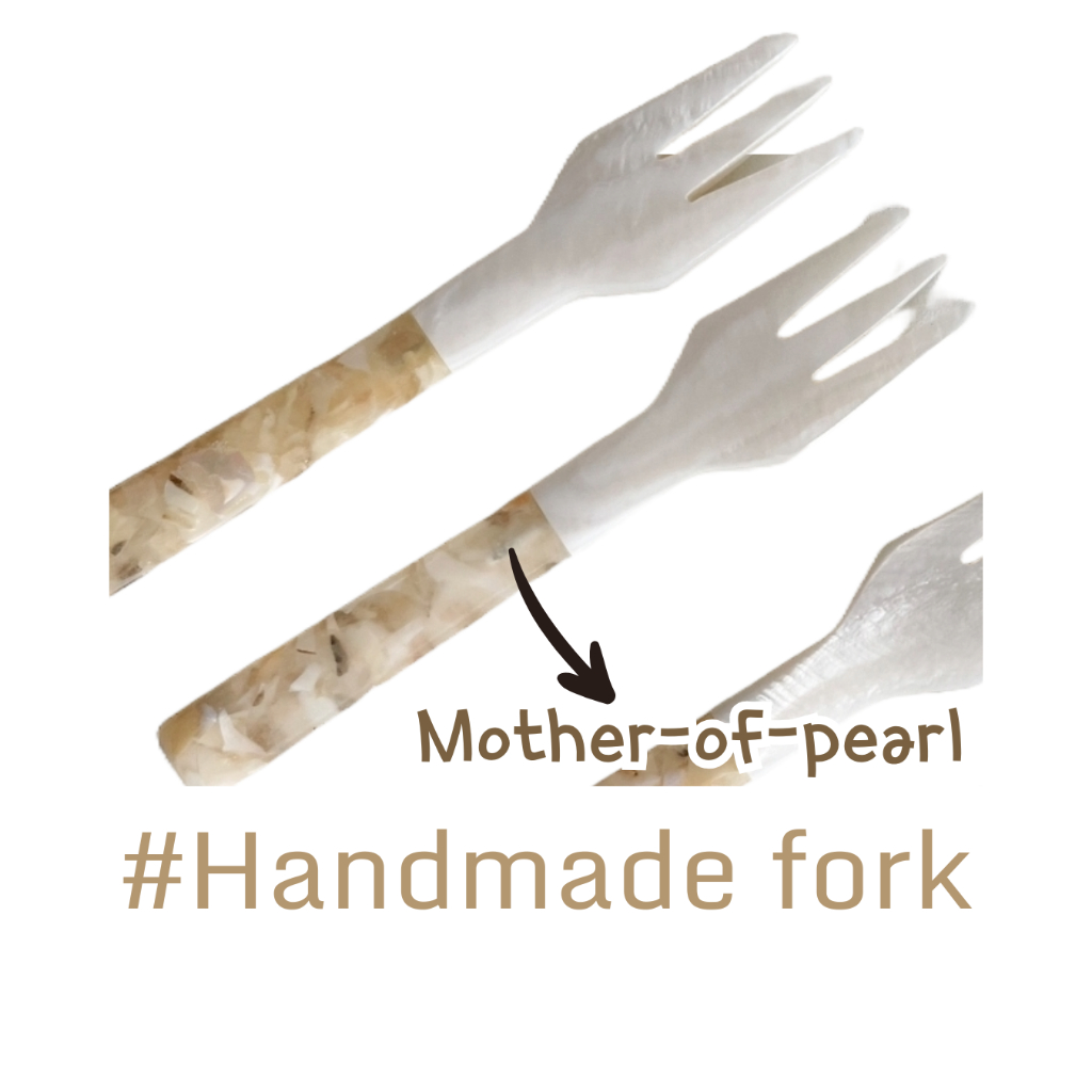 ส้อมทํามือ 1 ชิ้น FIMUE Mother of Pearl Terrazzo Limited Edition Natural Shell Tableware