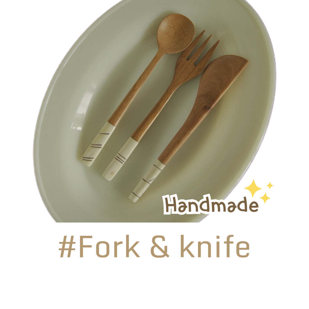 ช้อนส้อมไม้ทํามือ FIMUE Limited Buffalo Bone Doussie วัสดุธรรมชาติ