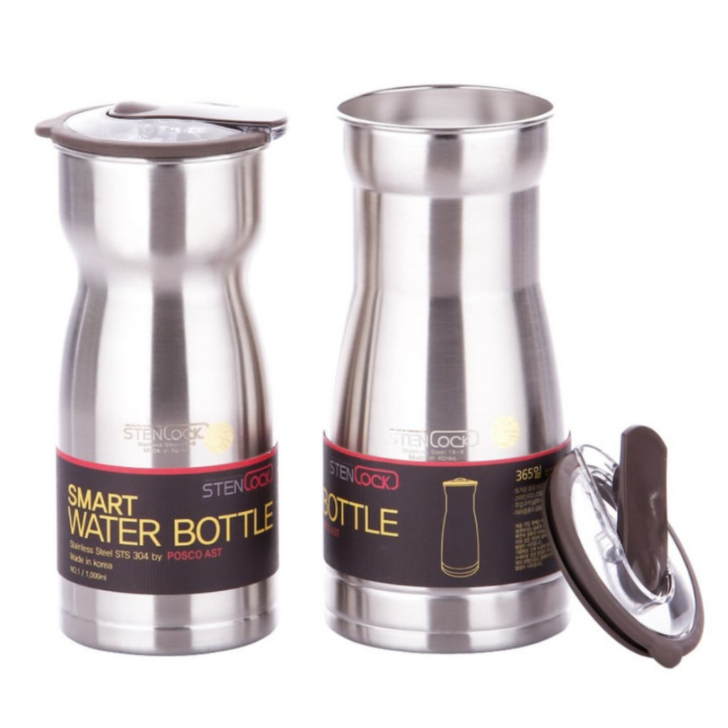 STENLOCK ขวดน้ําอัจฉริยะสแตนเลส 304 1L 1.2L ฝาเปิดปลอดสาร BPA ผลิตในเกาหลี