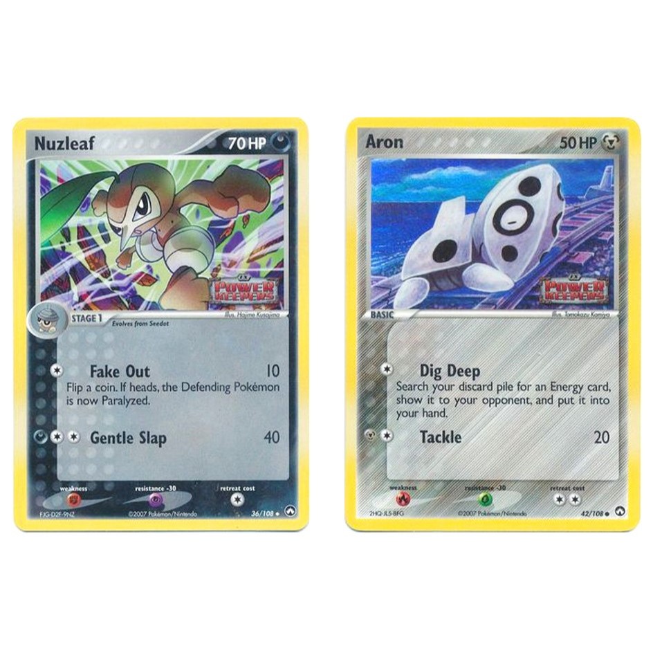 การ์ดโปเกมอนภาษาอังกฤษ Nuzleaf - 36/108 Uncommon Reverse /Aron - 42/108 Common Reverse Holo Ex Power