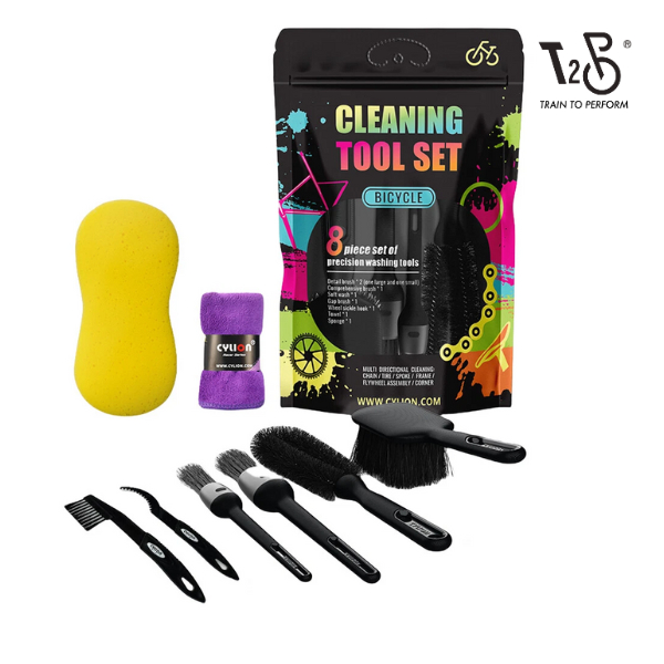 T2P CYLION 8 Pieces Bicycle Cleaning Brush Kit Bicycle Washing Brush Tools Bike Cleaning Kit