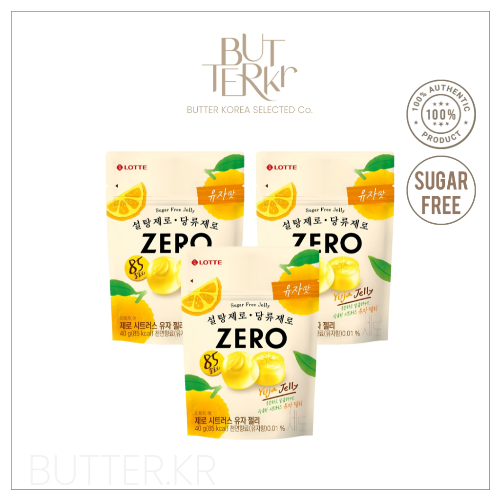 LOTTE Zero เยลลี่ยูจา&ผลไม้ไร้น้ำตาล ชุด 3 ซอง เจลลี่ไดเอทอร่อย ไม่อ้วน