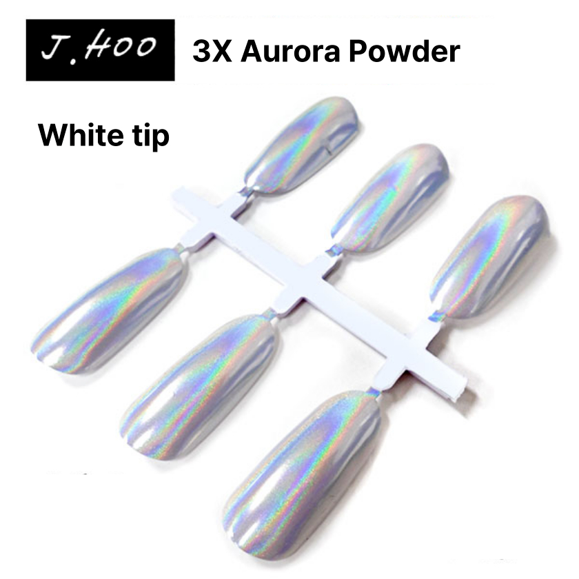 J.HOO Aurora Chrome Nail Powder 2X 3X Glass Glow Mirror Effect K-Beauty