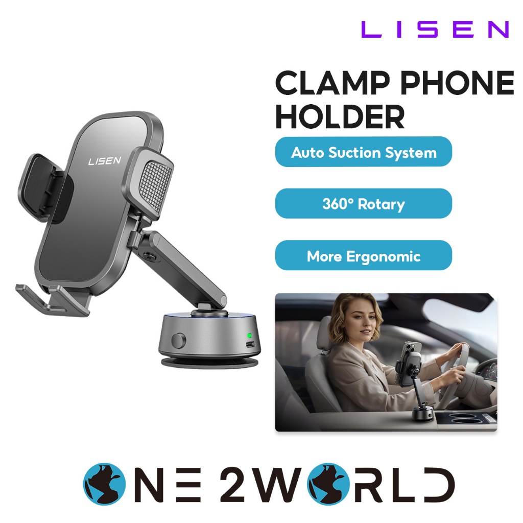 LISEN A680 ที่วางโทรศัพท์แขนหนีบสูญญากาศไฟฟ้า – แท่นยึดดูดสูญญากาศอัจฉริยะพร้อมแคลมป์อัตโนมัติ, 360°